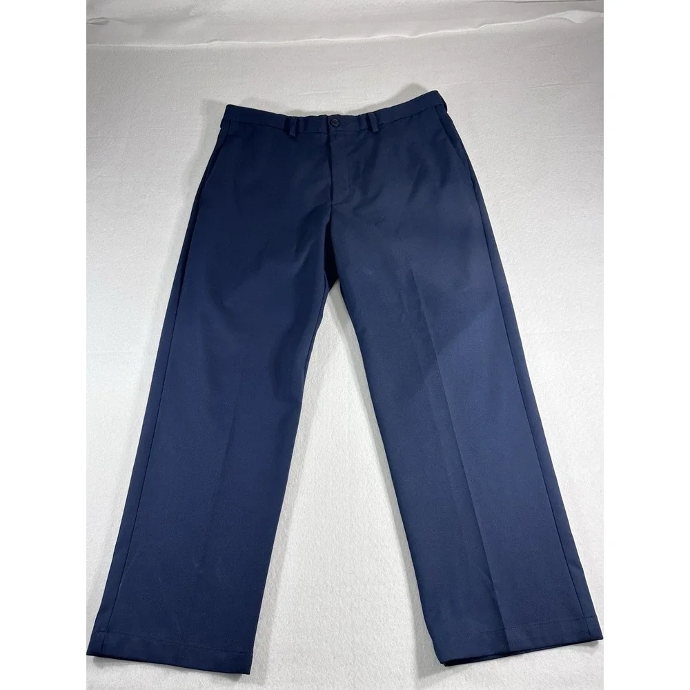 Haggar Cool 18 Pro Navy Blue Dress Pants Mens 36x29 Classic Fit Flat Front Chino